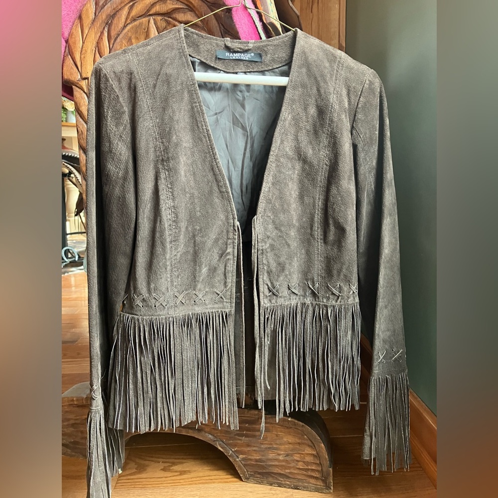 Rampage Brown Leather Fringe Jacket